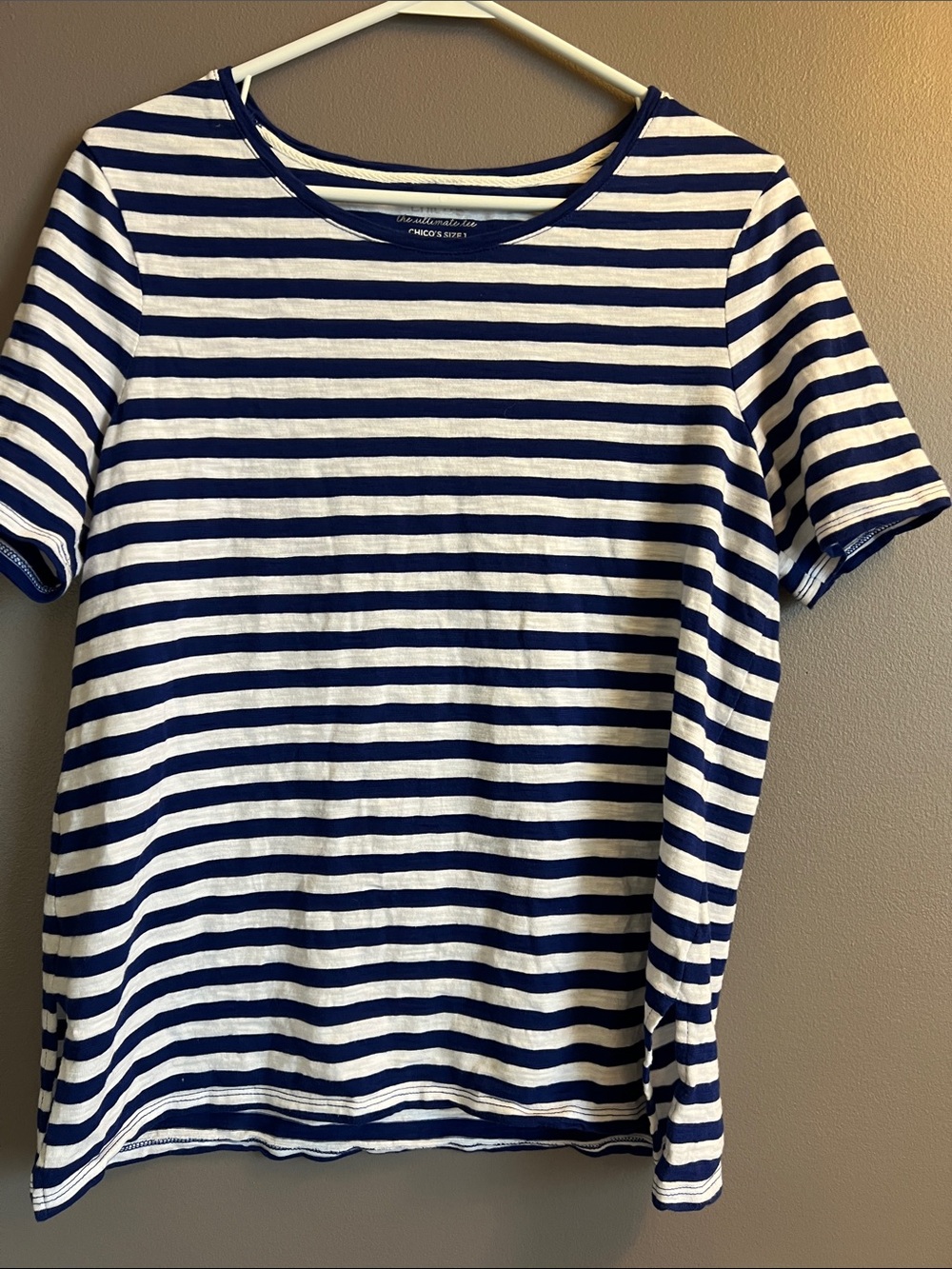 Blue and white striped Chico’s tee